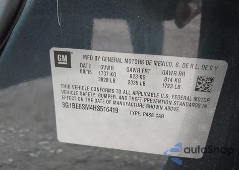 2017 Chevrolet Cruze Lt Auto from USA, damaged, VIN 3G1BE6SM4HS516419